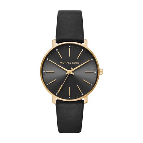 michael kors leder schwarz damen uhr|michael kors black leather watch.